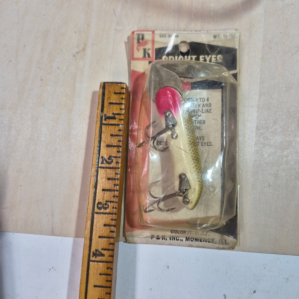 Vintage‎ P & K Bright Eyes Fishing Lure Cat No 44 Pink Yellow Scale 1/2 oz NIB